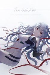 Rule 34 | 1girl, 364 holidays, absurdres, ayanami rei, bodysuit, breasts, highres, knee up, long hair, looking at viewer, lying, neon genesis evangelion, on back, red eyes, red ribbon, ribbon, skin tight, skindentation, small breasts, solo, white hair