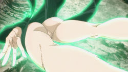 Rule 34 | 1girl, ass, black dress, breasts, curly hair, dress, female focus, green eyes, green hair, huge ass, long sleeves, monster, no panties, one-punch man, pelvic curtain, short hair, small breasts, solo, tatsumaki, thick thighs, thigh gap, thighs, top-down bottom-up, wide hips