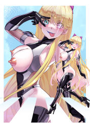 Rule 34 | 1girl, :p, aino minako, arion canvas, bare shoulders, bishoujo senshi sailor moon, blonde hair, bow, breasts, earrings, gloves, highres, jewelry, large breasts, long hair, nipples, purple bow, sailor venus, tongue, tongue out, very long hair