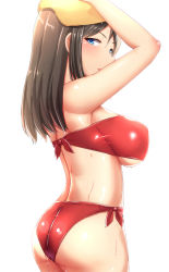 Rule 34 | 10s, 1girl, ass, back, bikini, blue eyes, breasts, flat ass, girls und panzer, highres, homewrecker, large breasts, long hair, looking at viewer, nonna (girls und panzer), sideboob, solo, swimsuit, towel
