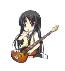 Rule 34 | 1girl, akiyama mio, black hair, blue eyes, chibi, guitar, highres, instrument, k-on!, kuena, school uniform, solo
