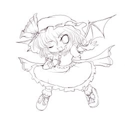 Rule 34 | 1girl, absurdres, chibi, female focus, highres, looking at viewer, monochrome, remilia scarlet, short hair, smile, solo, touhou, transparent background, wings, yume shokunin