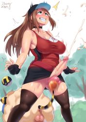 Rule 34 | 1futa, ball busting, bare shoulders, bdsm, breasts, brown hair, cbt, censored, choker, clenched teeth, covered erect nipples, creatures (company), crotch kick, cum, ejaculation, erection, female ejaculation, female protagonist (pokemon go), futanari, futasub, game freak, gen 2 pokemon, green eyes, grin, large breasts, long hair, mareep, mosaic censoring, nintendo, penis, poke ball, pokemon, pokemon (creature), pokemon go, pokephilia, pussy, smile, solo, standing, surprised, teeth, testicles, thighhighs, zheng
