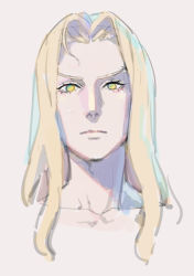 Rule 34 | 1boy, absurdres, alucard (castlevania), bishounen, blonde hair, castlevania (netflix), castlevania (series), closed mouth, collarbone, dhampir, enkyo yuuichirou, grey background, half-human, highres, long hair, looking at viewer, male focus, nude, parted bangs, portrait, simple background, solo, undead, upper body, vampire, yellow eyes