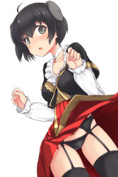 Rule 34 | 1girl, :o, a9b (louis814), ahoge, animal ears, black eyes, black garter belt, black hair, black panties, black thighhighs, blush, breasts, choker, collarbone, commentary request, covered erect nipples, dog ears, dog girl, dutch angle, european clothes, eyes visible through hair, fingernails, frilled sleeves, frills, garter belt, gluteal fold, gold trim, hair between eyes, highres, italian clothes, lace, lace-trimmed garter belt, lace-trimmed panties, lace trim, layered sleeves, long sleeves, looking at viewer, lowleg, lowleg panties, luciana mazzei, open mouth, panties, panties over garter belt, pantyshot, short hair, short over long sleeves, short sleeves, simple background, sleeves past wrists, small breasts, solo, standing, strike witches, surprised, thigh gap, thighhighs, thighs, underwear, white background, white choker, world witches series