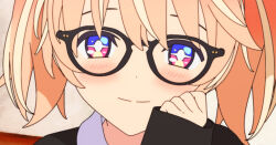 Rule 34 | + +, 1girl, 3d, black-framed eyewear, blender (medium), blonde hair, blush, bright pupils, cel shading, closed mouth, commentary, cropped, dot nose, english commentary, glasses, hand up, light smile, long sleeves, looking at viewer, medium hair, mixed-language commentary, multicolored eyes, multicolored hair, orange hair, paid reward available, pink eyes, portrait, purple eyes, rinne (rinrinne), rinrinne, rinrinne39 (artist), short twintails, sleeves past wrists, solo, split mouth, streaked hair, twintails, virtual youtuber, white pupils