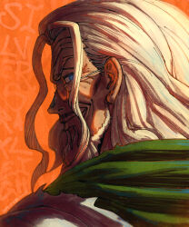 Rule 34 | 1boy, barbarvsah, beard, blue eyes, chinese commentary, closed mouth, commentary request, facial hair, glasses, highres, long hair, male focus, mustache, old, old man, one piece, round eyewear, silvers rayleigh, smile, solo, white hair