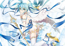 Rule 34 | 1girl, abyssal ship, aqua eyes, aqua hair, ass, bare back, bare shoulders, blue footwear, blue ribbon, blurry, blush, closed eyes, commentary request, depth of field, detached sleeves, dress, feathered wings, flying, from behind, hatsune miku, high heels, highres, holding, holding staff, index finger raised, long hair, looking at viewer, looking back, maerchen noir, puffy short sleeves, puffy sleeves, ribbon, see-through, short sleeves, smile, solo, staff, thighhighs, twintails, very long hair, vocaloid, white dress, wings, wite wings, zettai ryouiki