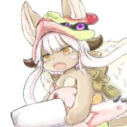 Rule 34 | 10s, artist request, brown eyes, rabbit, furry, lowres, made in abyss, mitty (made in abyss), nanachi (made in abyss), open mouth, white hair