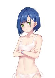 Rule 34 | 015, 10s, 1girl, absurdres, bikini, blue hair, breasts, darling in the franxx, food, fruit, green eyes, hair ornament, highres, ichigo (darling in the franxx), looking at viewer, navel, short hair, small breasts, solo, standing, strawberry, swimsuit, yoruciel