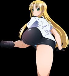 Rule 34 | 10s, 1girl, asia argento, ass, back, blonde hair, green eyes, high school dxd, highres, long hair, panties, smile, solo, standing, underwear, upskirt, white panties