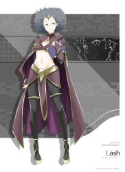 Rule 34 | 1girl, advance wars, afro, automatic giraffe, black hair, book, bridal gauntlets, cape, crossover, dark mage (fire emblem awakening), fire emblem, flat chest, highres, lash (advance wars), looking at viewer, midriff, navel, nintendo, pantyhose, solo, standing