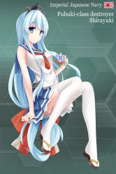 Rule 34 | 1girl, absurdly long hair, arnold-s, bad id, bad pixiv id, blue eyes, blue hair, blue skirt, blush, character name, closed mouth, highres, long hair, looking at viewer, neckerchief, red neckerchief, shirayuki (warship girls r), skirt, smile, solo, thighhighs, very long hair, warship girls r, white thighhighs