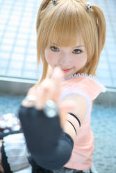 Rule 34 | 1girl, amane misa, amane misa (cosplay), asian, blonde hair, color contacts, cosplay, death note, highres, indoors, kipi-san, long hair, looking at viewer, mole, photo (medium), smile, two side up