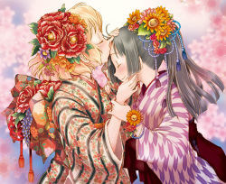 Rule 34 | 2girls, japanese clothes, kimono, kiss, multiple girls, original, tsukiishi, yuri