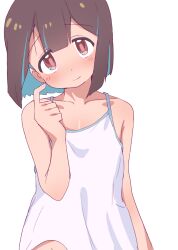 Rule 34 | 1girl, blue hair, blush, bob cut, brown hair, closed mouth, collarbone, colored inner hair, commentary request, hatafuta, hozuki momiji, looking at viewer, multicolored hair, onii-chan wa oshimai!, red eyes, short hair, simple background, smile, solo, tank top, two-tone hair, white background