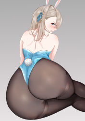 Rule 34 | 1girl, absurdres, angry, animal ears, ass, asuna (blue archive), bare shoulders, blue archive, blue eyes, blush, clenched teeth, fake animal ears, from behind, hair over one eye, highres, huge ass, leotard, light brown hair, long hair, looking at viewer, looking back, pantyhose, playboy bunny, rabbit ears, rabbit tail, shiny clothes, shiny skin, solo, teeth, thick thighs, thighband pantyhose, thighs, wei keyu