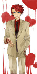 Rule 34 | 00s, blood, blue eyes, formal, necktie, red hair, smile, suit, umineko no naku koro ni, ushiromiya battler