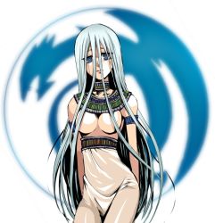 Rule 34 | 1girl, blue-eyes white dragon, blue eyes, blue hair, breasts, censored, cleavage, convenient censoring, duel monster, kisara (yu-gi-oh!), long hair, matching hair/eyes, skirt, solo, topless, very long hair, white hair, yu-gi-oh!, yu-gi-oh! duel monsters, zuino