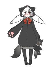 Rule 34 | 1girl, :&lt;, animal hands, animal hood, blush, boots, cat hood, drill hair, flat chest, gloves, hair ribbon, highres, hood, hoodie, jon henry nam, knee boots, long hair, original, pale skin, paw gloves, pink eyes, pointy ears, ribbon, solo, stuffed toy, tail, twin drills, twintails, white hair