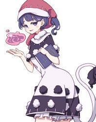 Rule 34 | 1girl, absurdres, blob, blue eyes, blue hair, blush stickers, book, cowboy shot, doremy sweet, dream soul, dress, hat, highres, holding, holding book, kame (kamepan44231), multicolored clothes, multicolored dress, nightcap, one-hour drawing challenge, open mouth, pom pom (clothes), red hat, short hair, short sleeves, simple background, smile, solo, tail, tapir tail, touhou, white background