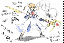 Rule 34 | 00s, 1girl, bow, dress, fingerless gloves, full body, gloves, hair ribbon, holding, holding weapon, legs apart, long sleeves, lyrical nanoha, magazine (weapon), magical girl, mahou shoujo lyrical nanoha, mahou shoujo lyrical nanoha a&#039;s, mahou shoujo lyrical nanoha strikers, orb, polearm, raising heart, red bow, red hair, ribbon, rod, simple background, sketch, solo, spread legs, staff, standing, takamachi nanoha, twintails, uniform, weapon, white background, white dress