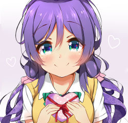 Rule 34 | 10s, 1girl, bad id, bad pixiv id, blush, dorisu2, gradient background, green eyes, heart, highres, long hair, looking at viewer, love live!, love live! school idol project, purple hair, smile, solo, tojo nozomi, twintails