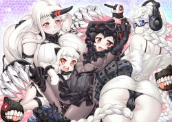 Rule 34 | 10s, 4girls, absurdly long hair, abyssal ship, ahoge, armor, armored boots, arms up, artillery imp, ass, bare shoulders, barefoot, black-framed eyewear, black dress, black hair, black panties, blue eyes, blush, boots, breasts, claws, cleft of venus, colored skin, commentary request, covered erect nipples, covered navel, detached sleeves, dress, fang, frilled sleeves, frills, from behind, gauntlets, glasses, gothic lolita, hase yu, headphones, horns, huge breasts, isolated island princess, kantai collection, large breasts, lolita fashion, long hair, looking at viewer, mechanical arms, mittens, multiple girls, northern ocean princess, open mouth, pale skin, panties, power fist, red eyes, ribbed dress, ribbed sweater, seaport princess, semi-rimless eyewear, short dress, shoulder blades, side-tie panties, single horn, single mechanical arm, sleeveless, sleeveless dress, small breasts, smile, strap gap, supply depot princess, sweater, sweater dress, under-rim eyewear, underwear, upskirt, very long hair, white dress, white hair, white skin