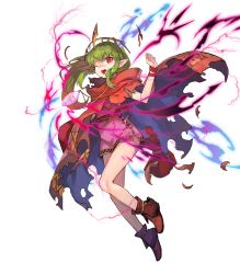 Rule 34 | cape, dress, fire emblem, fire emblem: mystery of the emblem, fire emblem heroes, full body, glowing, green hair, highres, jewelry, lack, long hair, nintendo, official art, pink dress, pointy ears, red eyes, shoes, short dress, solo, tiara, tiki (fire emblem), tiki (young) (fire emblem), torn cape, torn clothes, transparent background
