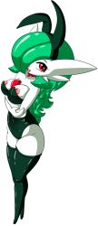 Rule 34 | 1girl, absurdres, alternate hair length, alternate hairstyle, animal ears, artist name, bare shoulders, breasts, collar, collarbone, colored skin, covered navel, creatures (company), crossed arms, fake animal ears, female focus, fir3born, full body, game freak, gardevoir, gen 3 pokemon, green hair, green hairband, green leotard, green thighhighs, hair over one eye, hairband, hands up, happy, heart, heart collar, highres, large breasts, legs together, leotard, long hair, looking at viewer, nintendo, nipple slip, nipples, open mouth, playboy bunny, pokemon, pokemon (creature), rabbit ears, red eyes, shiny clothes, signature, simple background, smile, solo, standing, strapless, strapless leotard, teeth, thighhighs, transparent background, white skin