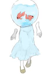 Rule 34 | 1girl, aquarium, dress, fish, full body, simple background, sketch, solo, surreal, tsukushi (toxicdoll), usotsuki, yume nisshi