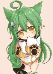 Rule 34 | 1girl, ahoge, akashi (azur lane), animal ears, azur lane, bad id, bad pixiv id, beige background, black bow, blush, bow, braid, cat ears, commentary request, dress, from above, green hair, hair between eyes, hair bow, hair ornament, hands in opposite sleeves, head tilt, heart, kneeling, long hair, long sleeves, looking at viewer, looking up, mole, mole under eye, parted lips, reo (re2kn), sailor collar, simple background, smile, solo, very long hair, white dress, white legwear, yellow eyes