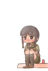 Rule 34 | 10s, 1girl, black hair, braid, can, crying, drink can, hair over shoulder, highres, inishie, kantai collection, kitakami (kancolle), long hair, purple eyes, single braid, sitting, soda can, solo, tears, wavy mouth
