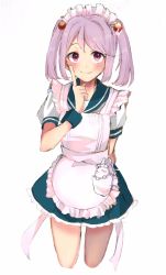 Rule 34 | 1girl, 1other, apron, blue sailor collar, blue skirt, rabbit, commentary request, cowboy shot, frilled apron, frilled skirt, frills, hair bobbles, hair ornament, highres, index finger raised, kakitama (tj0r4ivwbhcxbru), kantai collection, looking at viewer, maid headdress, one-hour drawing challenge, pink apron, pink eyes, pink hair, pocket, puffy short sleeves, puffy sleeves, sailor collar, sazanami (kancolle), sazanami kai (kancolle), school uniform, serafuku, short hair, short sleeves, simple background, skirt, smile, standing, twintails, white background, wrist cuffs