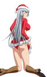 Rule 34 | 00s, 1girl, ass, breasts, chouun shiryuu, christmas, closed eyes, costume, female focus, highres, ikkitousen, long hair, panties, simple background, solo, underwear, white background, white hair