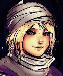 Rule 34 | 1girl, androgynous, bandages, blonde hair, hat, lips, maniacpaint, nintendo, nose, portrait, red eyes, reverse trap, scarf, sheik, solo, the legend of zelda, the legend of zelda: ocarina of time