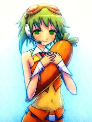 Rule 34 | animated, animated gif, blinking, blush, carrot, goggles, goggles on head, green hair, gumi, headphones, headset, mike inel, navel, see-through, skirt, smile, solo, vocaloid