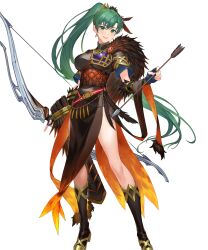 Rule 34 | 1girl, alternate color, alternate costume, armor, arrow (projectile), boots, bow (weapon), breasts, capelet, earrings, feather trim, female focus, fingerless gloves, fire emblem, fire emblem: the blazing blade, fire emblem heroes, full body, fur trim, gloves, gold trim, gradient clothes, green eyes, green hair, hair ornament, high heels, high ponytail, highres, holding, holding arrow, holding bow (weapon), holding weapon, jewelry, kakage, knee boots, long hair, looking at viewer, lyn (brave lady) (fire emblem), lyn (brave lady) (resplendent) (fire emblem), lyn (fire emblem), matching hair/eyes, medium breasts, nintendo, non-web source, official art, open mouth, ponytail, quiver, short sleeves, smile, solo, standing, transparent background, weapon
