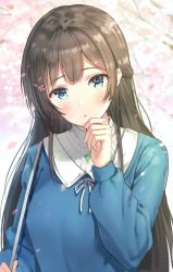 Rule 34 | black hair, blue eyes, braid, casual, commentary request, french braid, hair ornament, hairclip, iruma (ikutomi), jewelry, necklace, nijisanji, solo, sweater, tsukino mito, tsukino mito (2nd costume), upper body, virtual youtuber