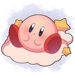 Rule 34 | :o, absurdres, blue background, blush, cloud, commentary, full body, highres, kirby, kirby (series), looking at viewer, nintendo, no humans, on cloud, parted lips, sevi (seviyummy), simple background, sitting, solo, star (symbol), white background