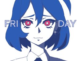 Rule 34 | 1girl, ahoge, blue hair, blue theme, close-up, closed mouth, collared shirt, hcnone, looking at viewer, necktie, original, pink eyes, shirt, short hair, skye (hcnone), smile, solo