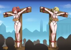 Rule 34 | 2girls, anna (fire emblem), armpits, ball gag, barefoot, bdsm, blonde hair, blush, bondage, bondage harness, bound, braid, breasts, brown eyes, bukkake, censored, closed eyes, collarbone, cross, crown braid, crucifixion, crying, cum, cum in pussy, cum on body, cum on hair, defeat, drooling, eudetenis, eyebrows, feet, fingernails, fire emblem, fire emblem heroes, full body, gag, half-closed eyes, highres, humiliation, legs together, long hair, multiple girls, navel, nintendo, nipples, nude, outdoors, outstretched arms, ponytail, predicament bondage, public indecency, public nudity, pussy, red hair, restrained, rope, saliva, sharena (fire emblem), side ponytail, sign, slave, small breasts, spread arms, sweat, tears, toes, very long hair, whip marks