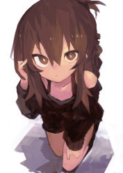 Rule 34 | 1girl, absurdres, alternate costume, black dress, brown eyes, brown hair, closed mouth, collarbone, dress, folded ponytail, hair between eyes, highres, inazuma (kancolle), kaamin (mariarose753), kantai collection, long hair, long sleeves, looking at viewer, simple background, solo, white background