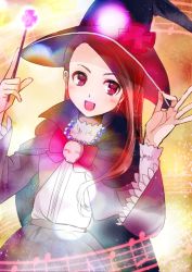 Rule 34 | 10s, 1girl, :d, bad id, bad pixiv id, bead necklace, beads, beamed quavers, black skirt, bow, cape, hand on headwear, hat, holding, holding wand, idolmaster, idolmaster (classic), idolmaster 2, jewelry, minase iori, musical note, necklace, open mouth, paruru (loooooper), purple eyes, quaver, shirt, skirt, skull, smile, solo, staff (music), wand, white shirt, witch hat