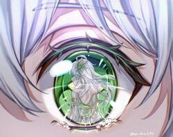 Rule 34 | 2girls, ahoge, artist name, back, bare back, breasts, closed mouth, cross-shaped pupils, crying, crying with eyes open, dress, eye focus, eye reflection, eyelashes, genshin impact, gold trim, gradient hair, green eyes, grey dress, grey hair, hair between eyes, hair ornament, half-closed eyes, highres, leaf, leaf hair ornament, long hair, long sleeves, looking at another, looking to the side, medium breasts, mo sha3194, multicolored hair, multiple girls, nahida (genshin impact), off-shoulder dress, off shoulder, pointy ears, puffy long sleeves, puffy sleeves, reflection, rukkhadevata (genshin impact), smile, sparkle, standing, symbol-shaped pupils, tears, two-tone hair