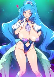 Rule 34 | 1girl, alternate breast size, artist name, bare shoulders, blue choker, blue eyes, blue hair, breasts, cameltoe, choker, cleft of venus, closed mouth, collarbone, commentary request, cure fontaine, gloves, hand on own hip, hand up, healin&#039; good precure, heart, heart pasties, huge breasts, joy ride, long hair, looking at viewer, magical girl, navel, pasties, precure, sawaizumi chiyu, smile, solo, standing, very long hair, white gloves