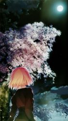 Rule 34 | 1girl, blonde hair, cherry blossoms, full moon, kyoto, moon, night, original, sky, solo, takeuchi takashi, tree
