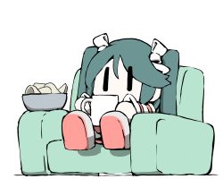 Rule 34 | 1girl, blue hair, bowl, chibi, commentary request, couch, cup, grey footwear, hair ribbon, holding, isuzu (kancolle), kantai collection, long hair, no mouth, pleated skirt, red skirt, ribbon, school uniform, serafuku, shirt, shoes, simple background, sitting, skirt, snack, solo, task (s task80), twintails, uniform, white background, white ribbon, white shirt, | |