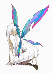 Rule 34 | 1girl, blonde hair, butterfly wings, chrysalis (butterfly), cocoon, fairy, fairy wings, hatching, insect wings, long hair, lowres, nanashin, nude, solo, wet, wings