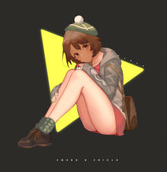Rule 34 | 1girl, absurdres, backpack, bag, brown bag, brown eyes, brown footwear, brown hair, cardigan, closed mouth, commentary request, creatures (company), dress, eyelashes, game freak, gloria (pokemon), green hat, green socks, grey cardigan, hat, highres, holding, holding poke ball, legs together, long sleeves, nintendo, oka ball, pink dress, poke ball, poke ball (basic), pokemon, pokemon swsh, shoes, short hair, sitting, sleeves past wrists, socks, solo, tam o&#039; shanter